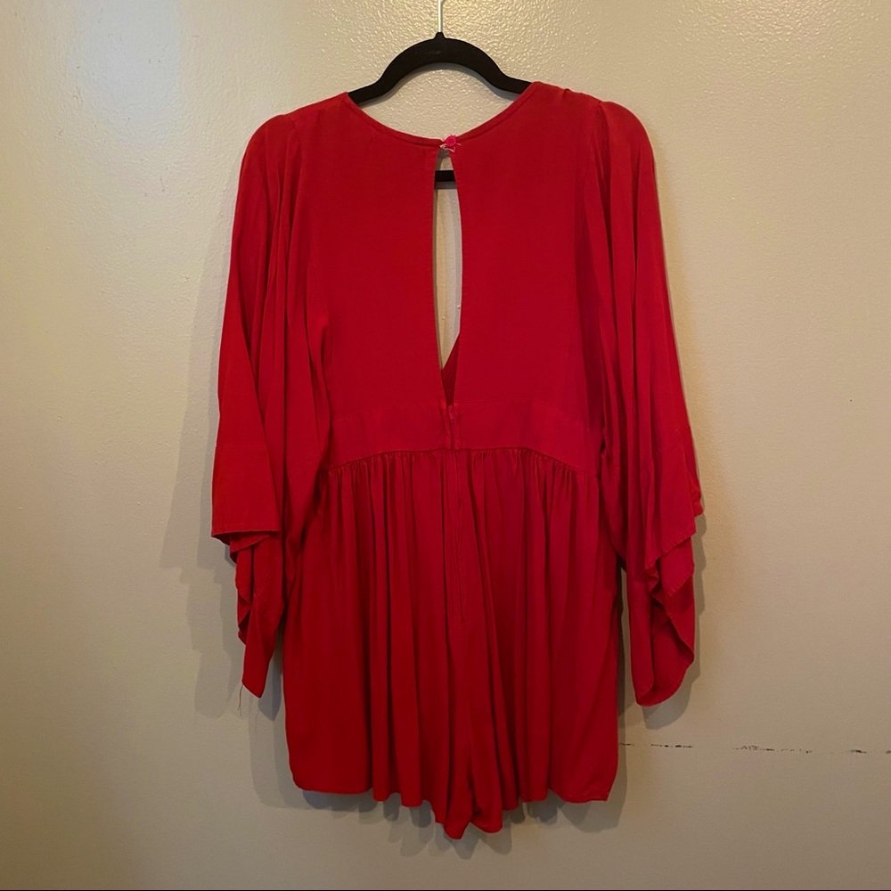 Dolls Kill Motel Rocks Red Romper Deep V Open Back Batwing
